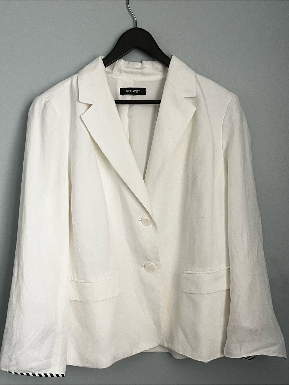 Nine West White Linen Blend Women's Classic Two-Button Blazer SX 1X